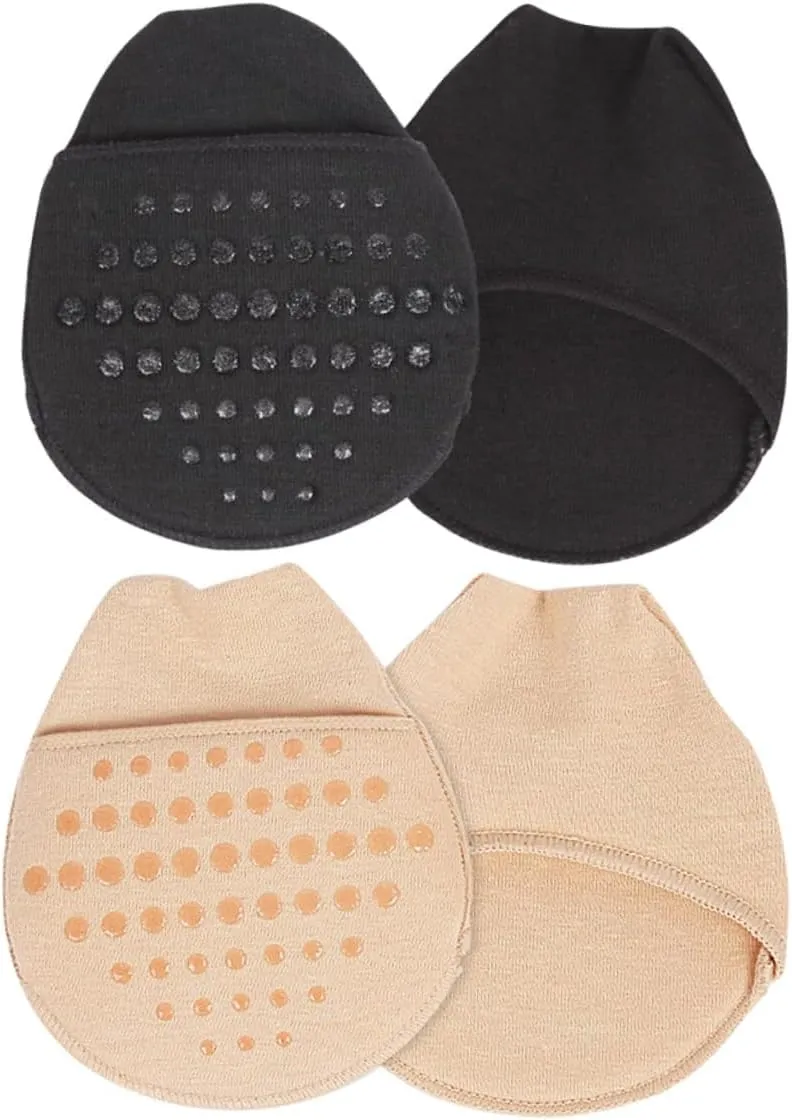 2Pair Women Invisible Toe Topper Half Socks Non Skid Silicone Bottom Forefoot Cushion Liner Breathable Seamless Design for High Heels Casual Sports Shoes Black Skin