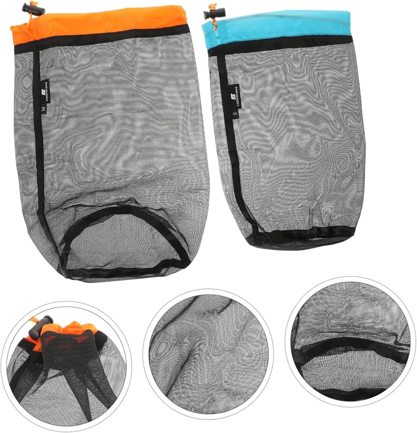 2sets Mesh Drawstring Bag Compression Storage Sack for Sleeping Bag Travel 2pcs*2