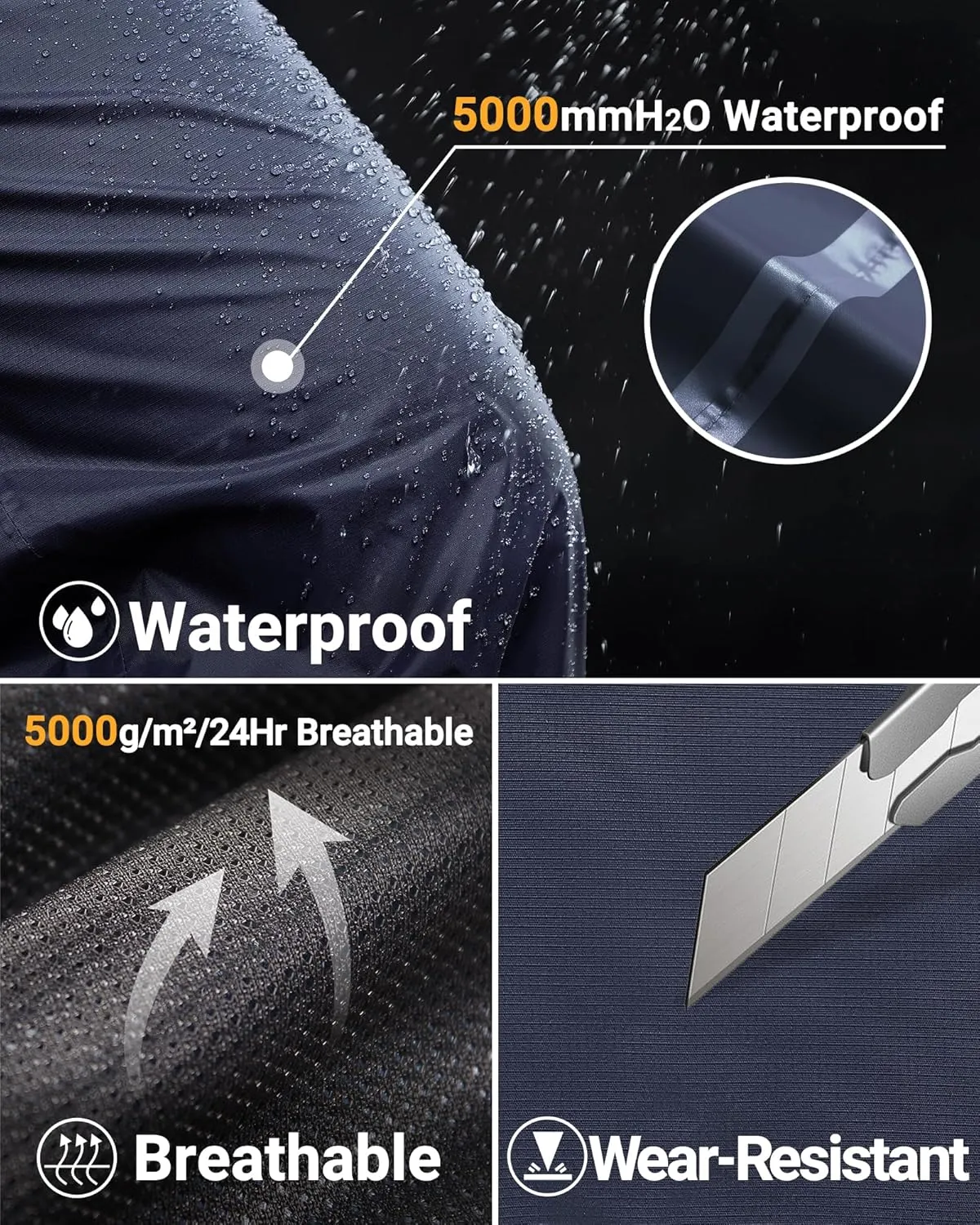 33,000ft Men's Full Zip Rain Pants Waterproof Lightweight for Hiking,Fishing,Golf