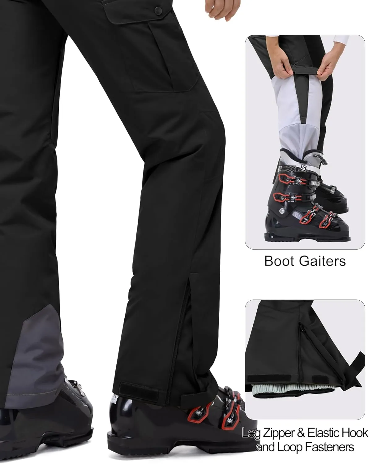 33,000ft Women's Insulated Snow Pants, Waterproof Snowboard Ski Pants with Boot Gaiters