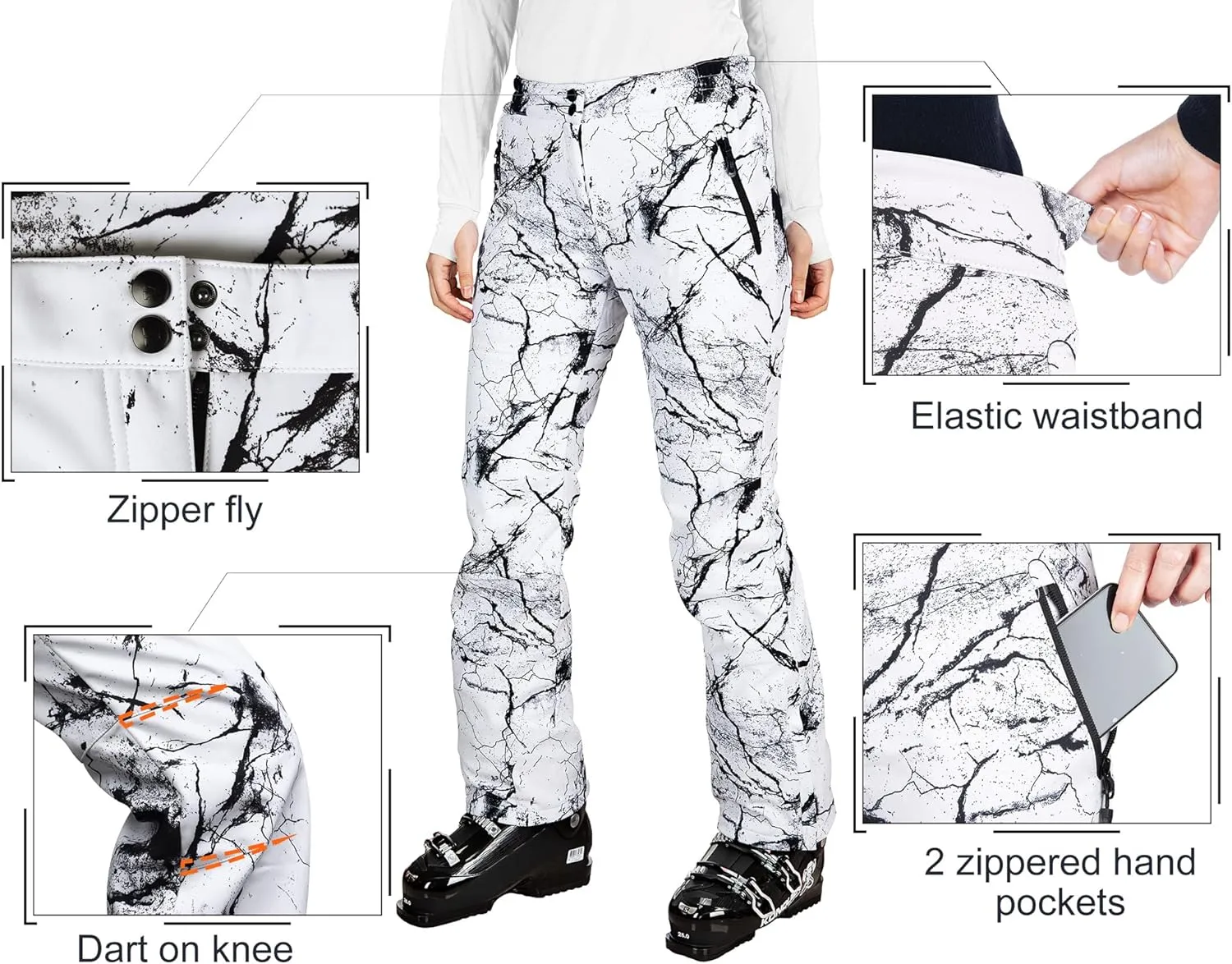 33,000ft Women's Softshell Snow Pants Waterproof Warm Ski Pants Insulated Ripstop Snowboard Winter Pants