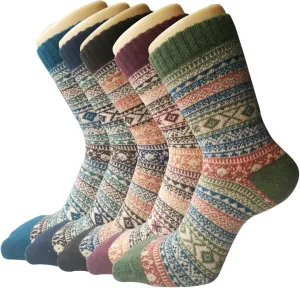 5 Pack Womens Wool Socks, Stocking Stuffers Gifts for Women Men Knit Warm Soft Crew Boot Sock for Winter Hiking