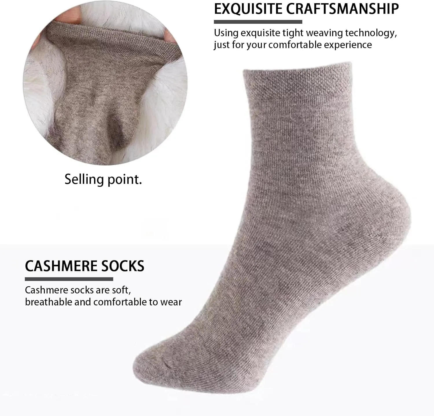 5 Pairs Cashmere Blend Socks - Solid Color, Lightweight, Soft, Warm & Comfortable