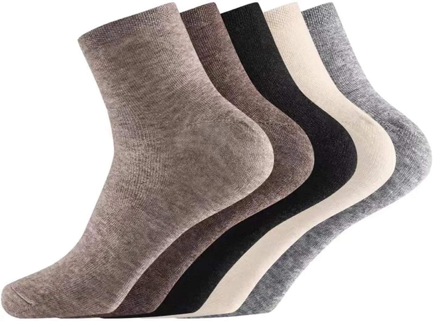 5 Pairs Cashmere Blend Socks - Solid Color, Lightweight, Soft, Warm & Comfortable