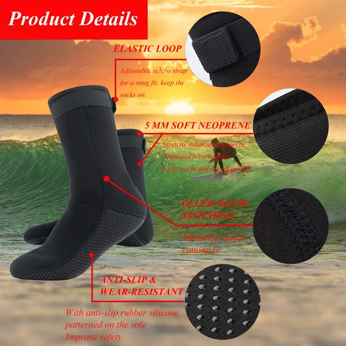5mm Neoprene Wetsuit Socks Thermal Diving Socks Anti-slip Beach Boots for Women Men Swimming Snorkeling Surfing