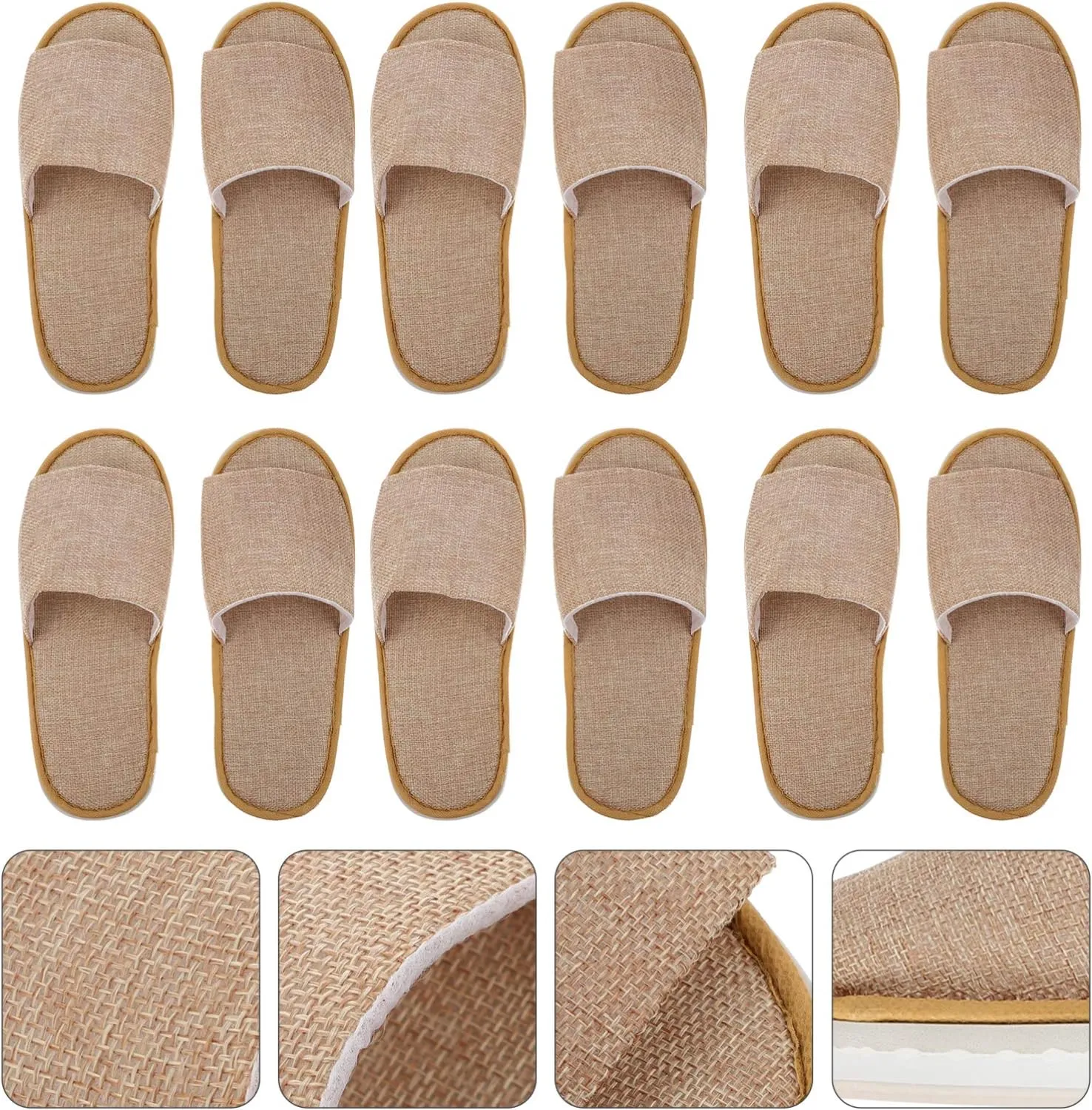6 Pairs Nonslip Toe Sandals Bridal Unisex House Disposable Slippers for Used Women Shoes Portable Men Home Flip Cloth Throw Toes Linen Guests Non Open Spa Slip Nail Hotel and