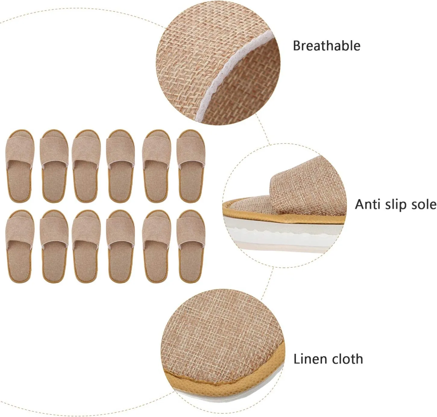 6 Pairs Nonslip Toe Sandals Bridal Unisex House Disposable Slippers for Used Women Shoes Portable Men Home Flip Cloth Throw Toes Linen Guests Non Open Spa Slip Nail Hotel and