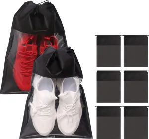 8 Pack Portable Shoe Bags for Travel Large Shoes Pouch Storage Organizer Clear Window with Drawstring for Men and Women Black