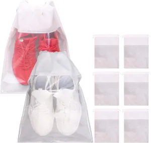 8 Pack Portable Shoe Bags for Travel Large Shoes Pouch Storage Organizer Clear Window with Drawstring for Men and Women White