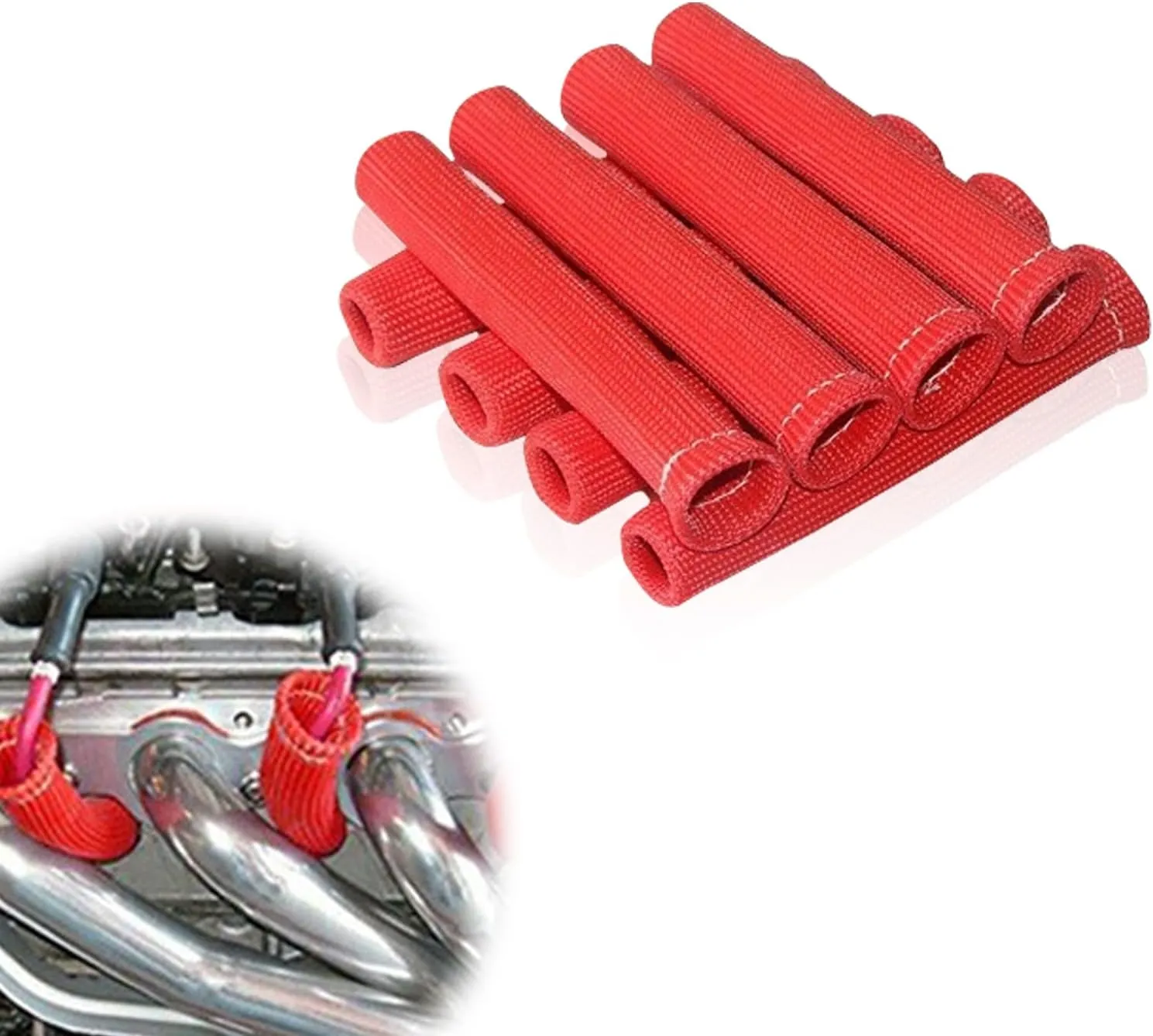 8 PCS Spark Plug Protect Boots, 1200 Degree Spark Plug Wire Boots Heat Shield Protector Sleeve, 6 Inch Heat Shield Thermal Protection Insulator Sleeve (Red)