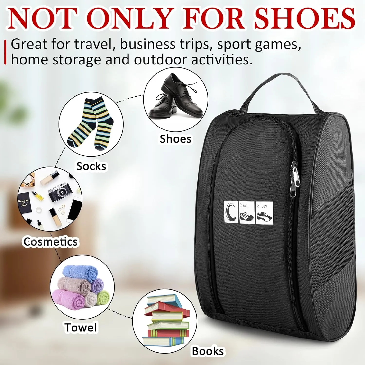Ailaka Portable Oxford Travel Shoe Bag, Waterproof Shoe Packing Storage Organizer with Zipper Closure