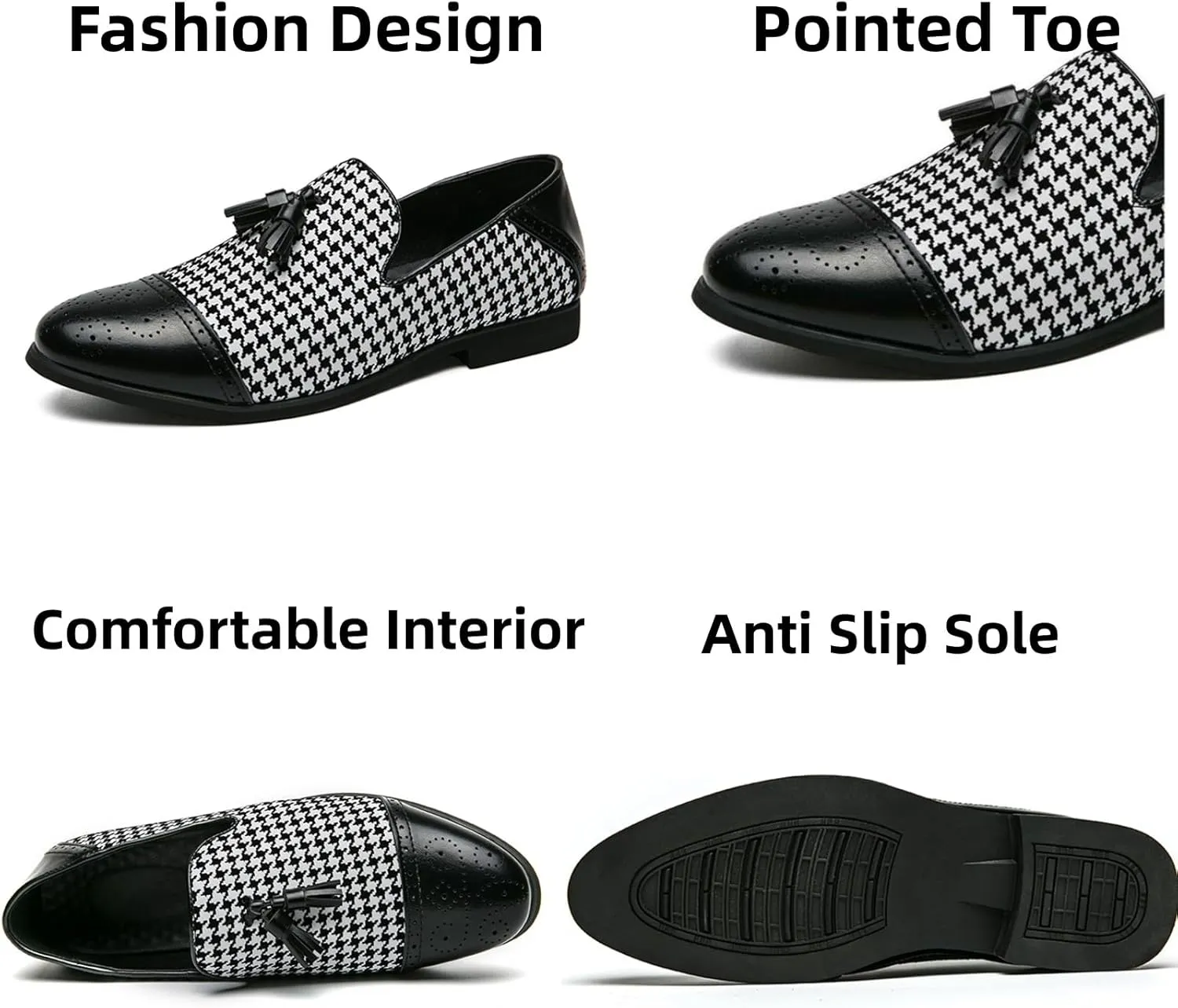 Aimery Mens Leather Tassels Two Tone Brogue Dress Loafers Modern Low-Top Smoking Slipper Luxury Flat Penny Loafers Wedding Party Prom Shoes