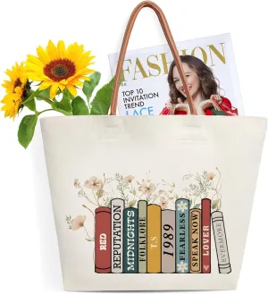 Albums Canvas Tote Bag for Women, Birthday Gifts for Mom Sister Friend, Music Lover Gift, Multipurpose Shoulder Bag with Leather Handle, Durable Beach Bag Shopping Grocery Bags-6s