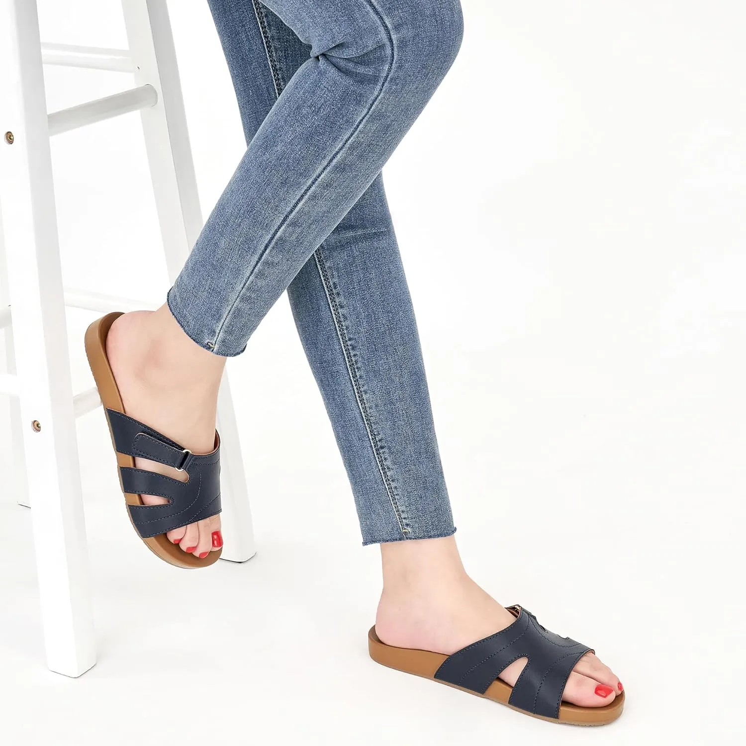 Alicegana Slides for Women orthopedic Sandals: Comfortable Summer Slip on Shoes Arch Support Walking Flat Slippers