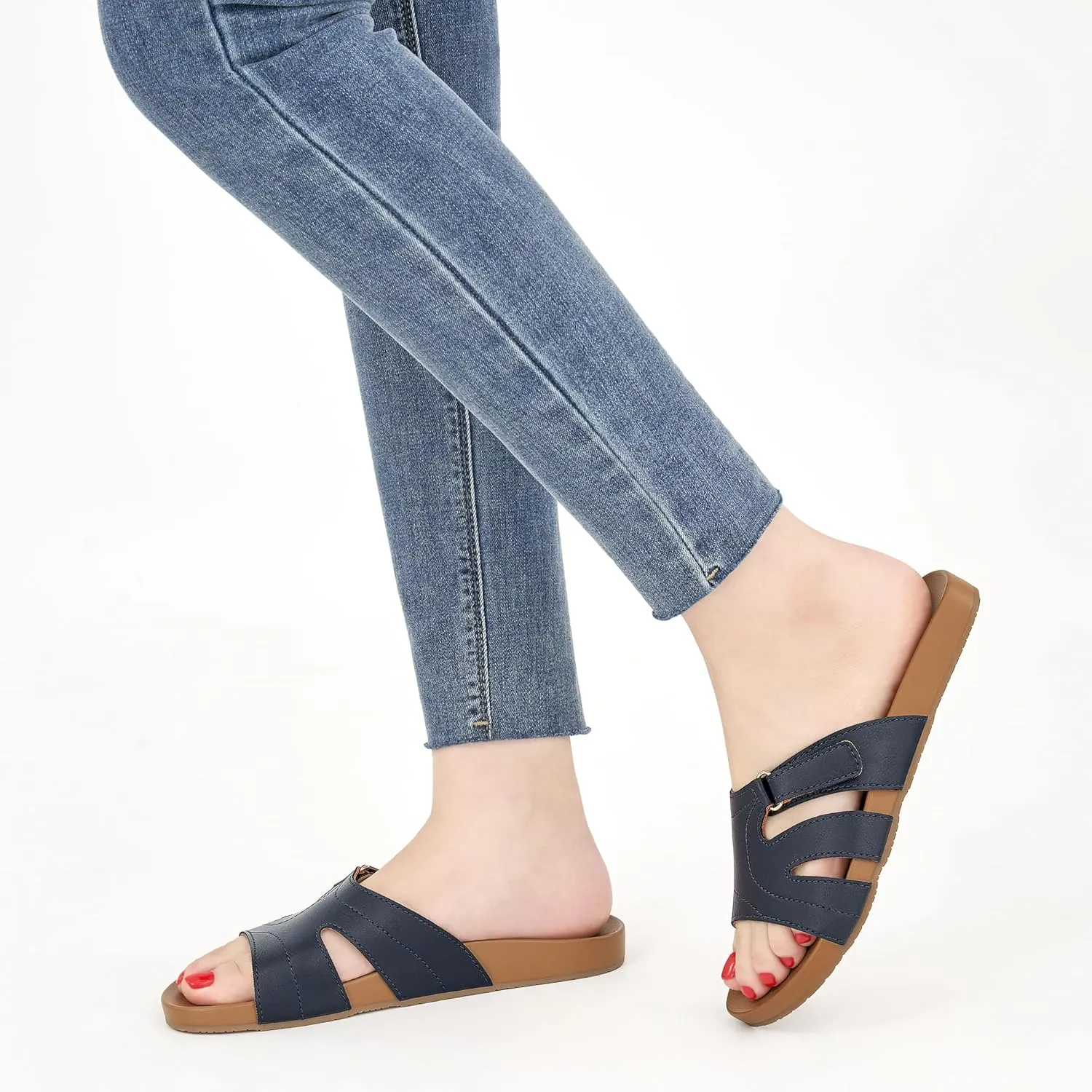 Alicegana Slides for Women orthopedic Sandals: Comfortable Summer Slip on Shoes Arch Support Walking Flat Slippers