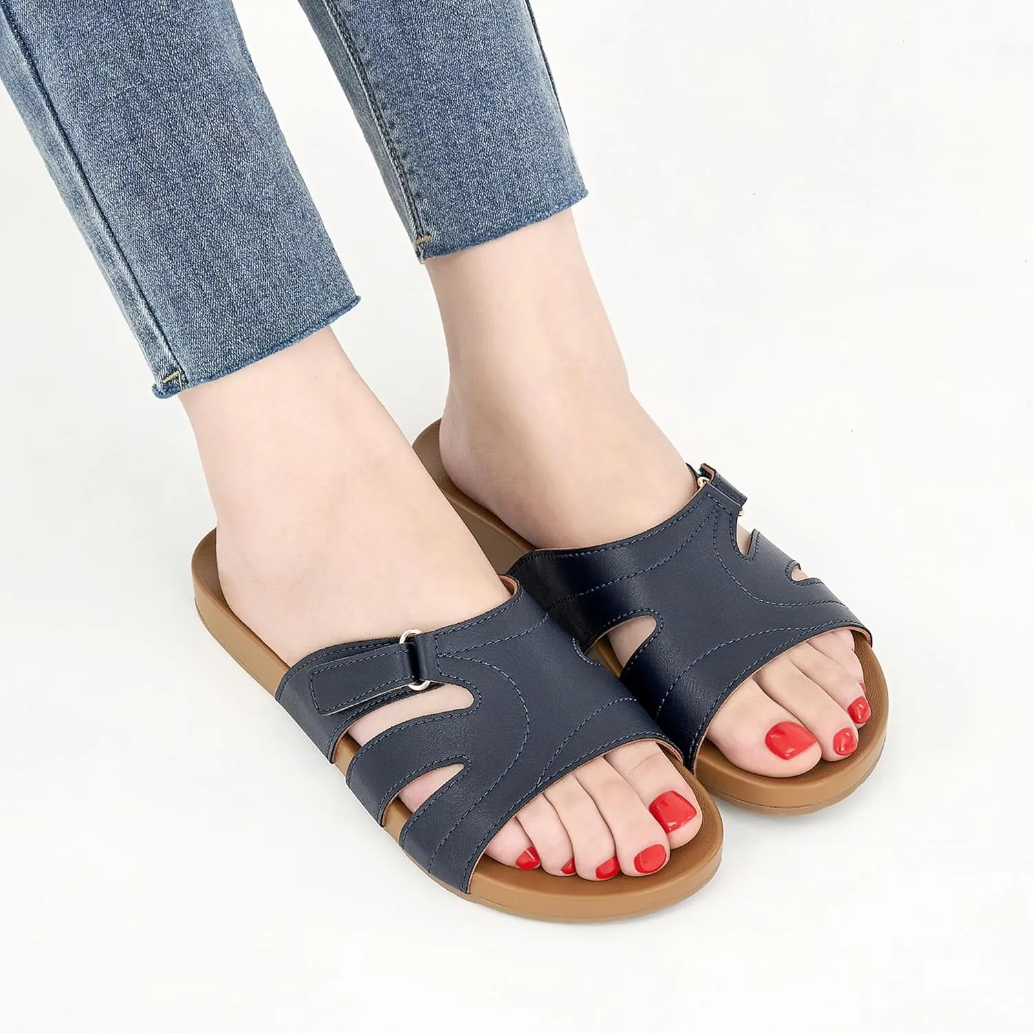 Alicegana Slides for Women orthopedic Sandals: Comfortable Summer Slip on Shoes Arch Support Walking Flat Slippers