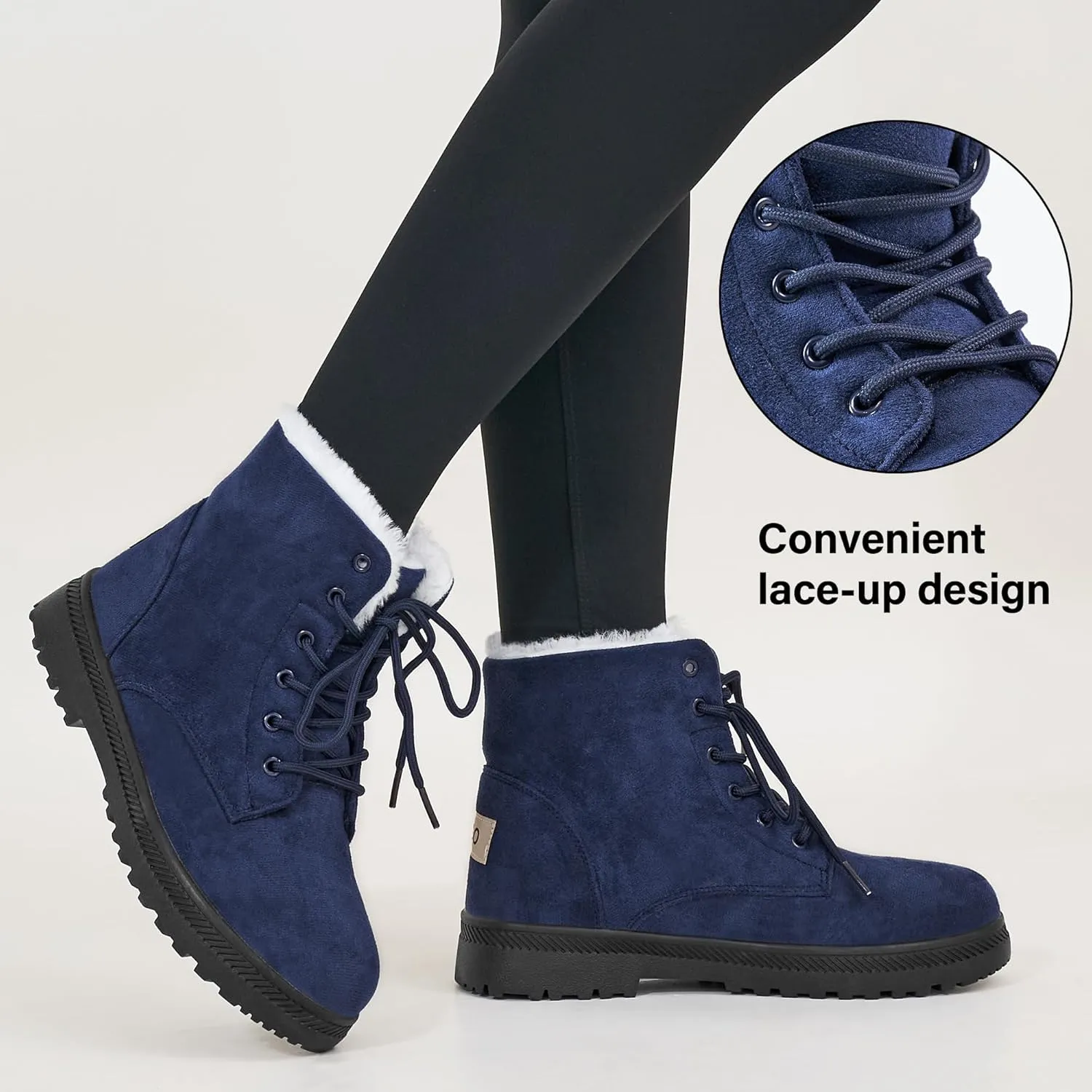 Alicegana Women Winter Boots Snow: Warm Cotton Fur Lined Winter Shoes Lace Up Comfortable Non Slip Ankle Platform Boots Outdoor