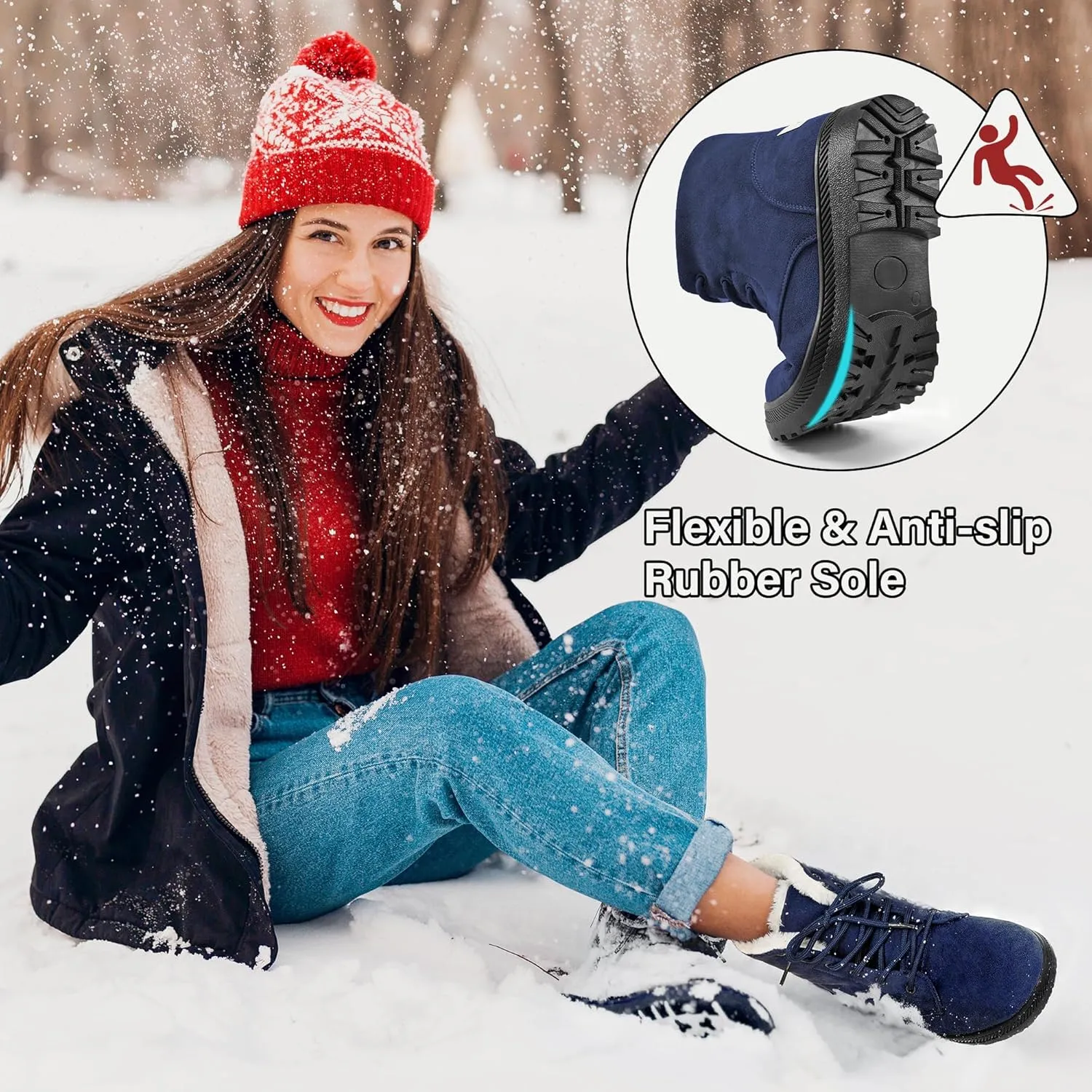 Alicegana Women Winter Boots Snow: Warm Cotton Fur Lined Winter Shoes Lace Up Comfortable Non Slip Ankle Platform Boots Outdoor