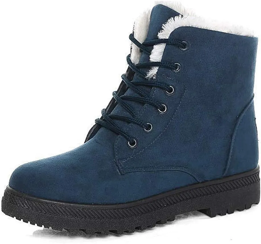 Alicegana Women Winter Boots Snow: Warm Cotton Fur Lined Winter Shoes Lace Up Comfortable Non Slip Ankle Platform Boots Outdoor