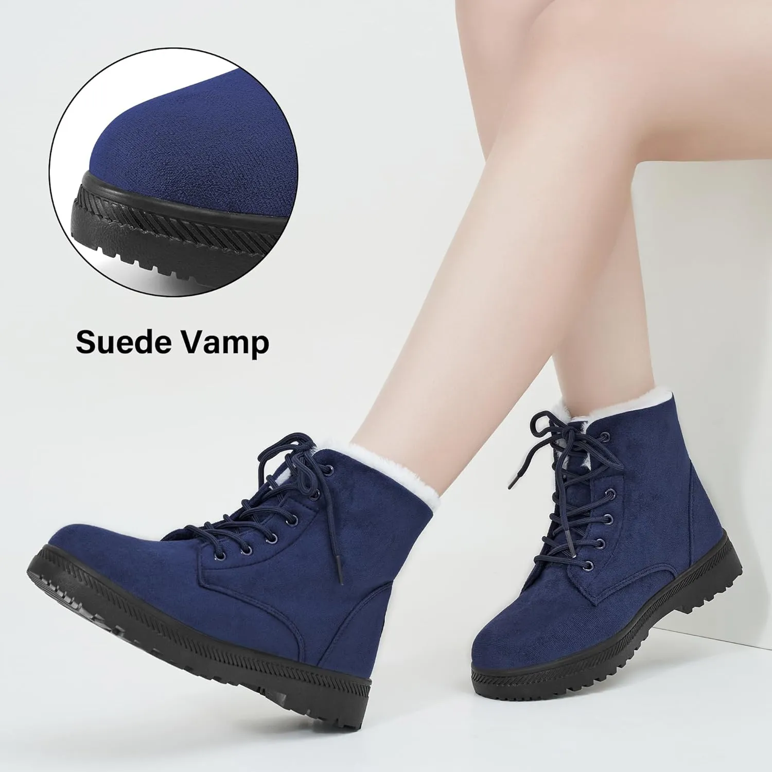 Alicegana Women Winter Boots Snow: Warm Cotton Fur Lined Winter Shoes Lace Up Comfortable Non Slip Ankle Platform Boots Outdoor
