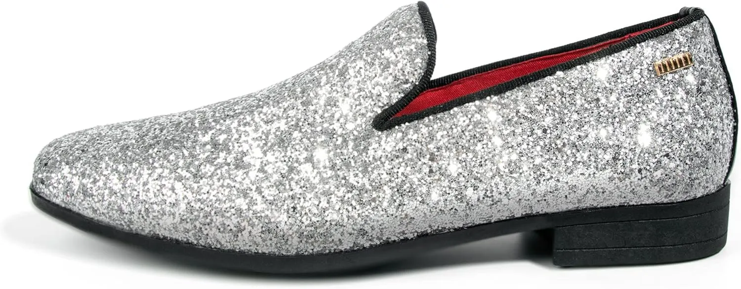 ALLY UNION MAKE FORCE Mens Glitter Loafers Dress Slip on Party Wedding Penny Smoking Sparkly Shoes