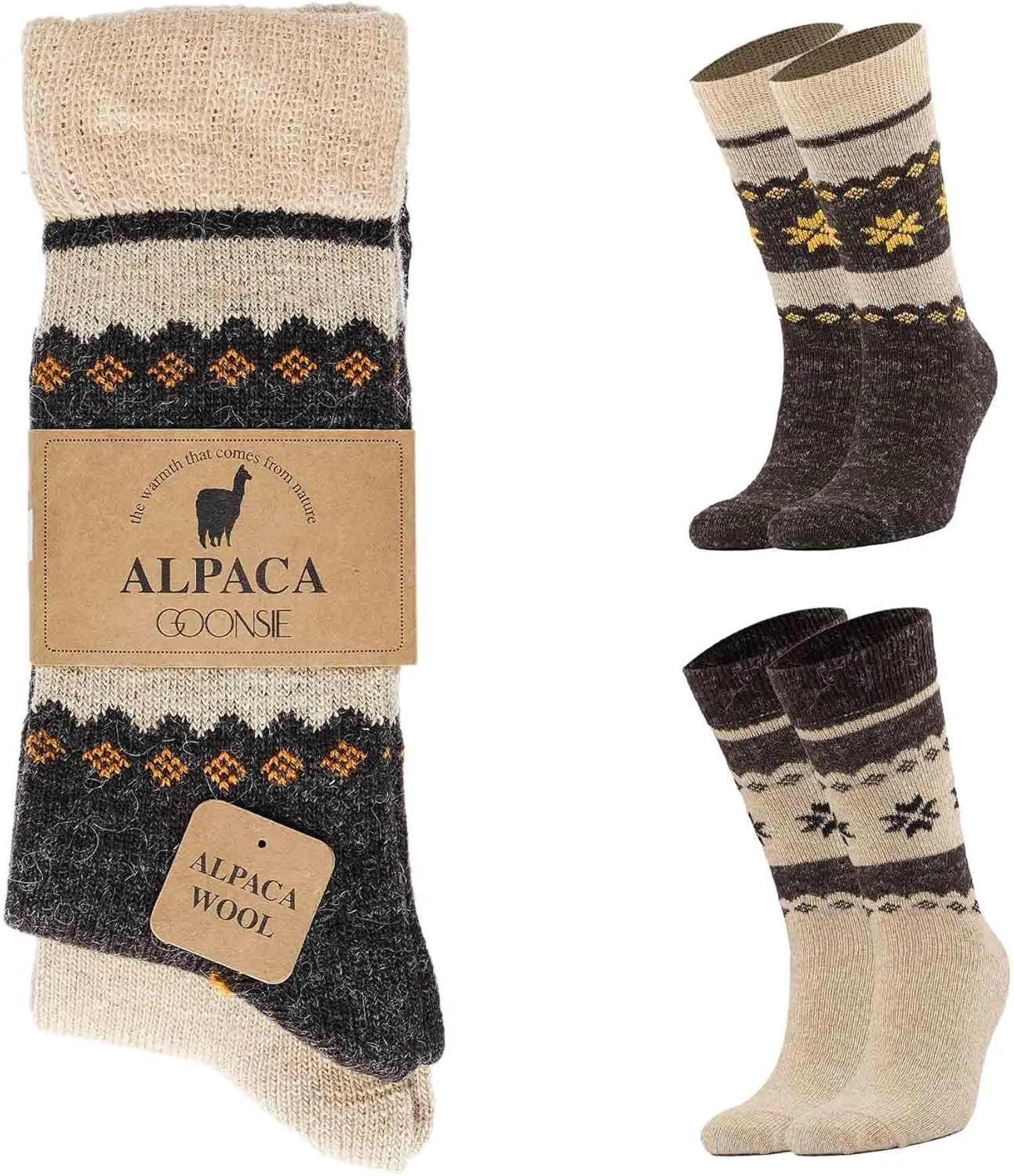 Alpaca Wool Socks, Winter Comfort and Warm for Men & Women Alpaca-Merino blend Boot Socks Thermal Cushioned - 2 Pairs
