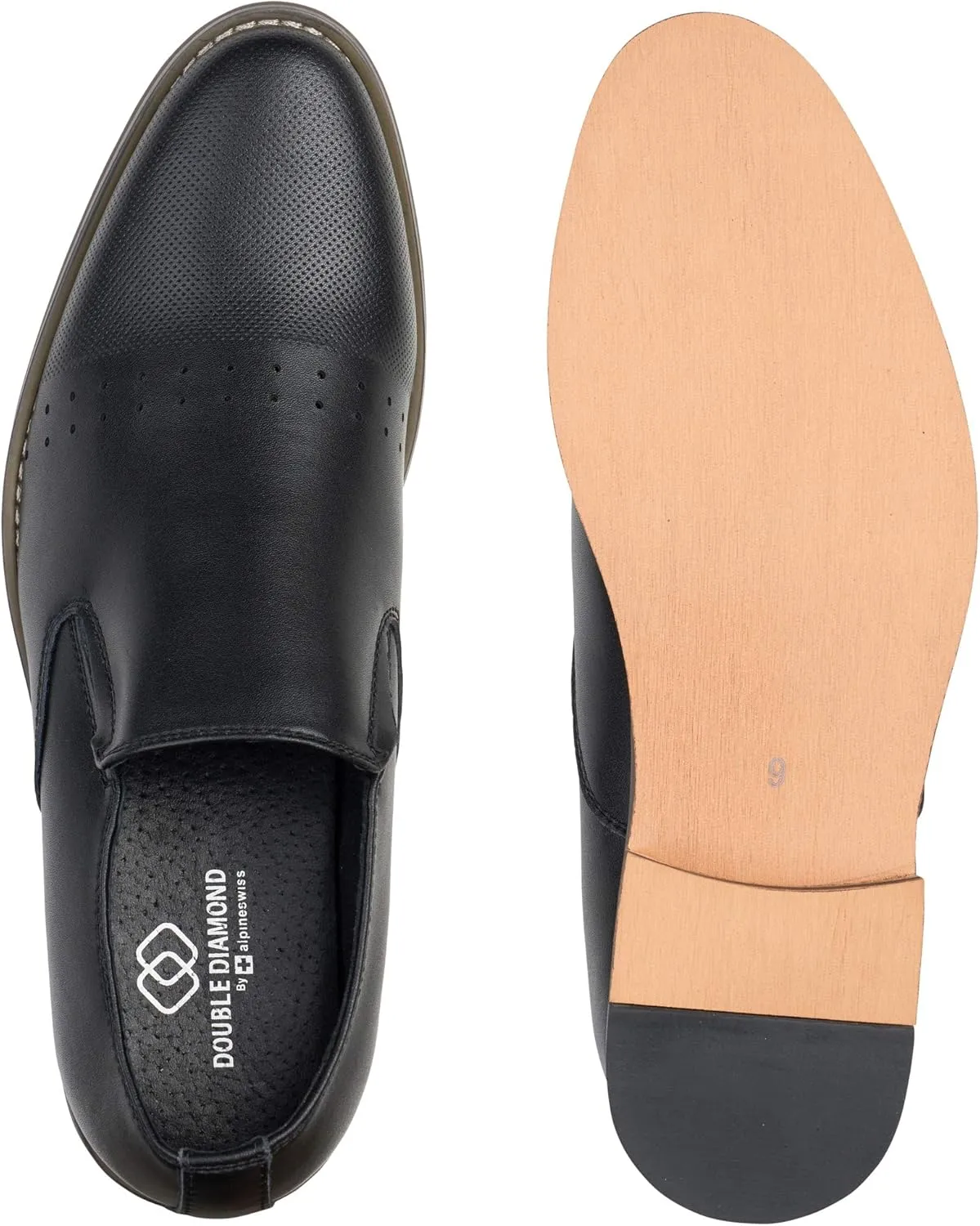 Alpine Swiss Double Diamond Mens Leather Slip-On Loafers Dress Shoes