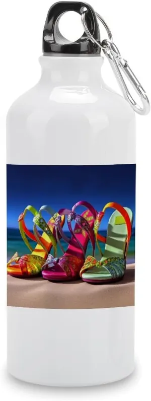 Aluminum Water Bottle Colorful Sandals Shoes Sports Bottle 600ml Leak Proof Travel Bottles Reusable Insulated Bottles with Snap Lids Lightweight Vacuum Water Flask for Gym Hiking Cycling Camping