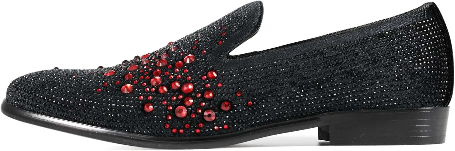 Amali Devy, Men's Dress Loafers, Slip-On Tuxedo Shoes for Men, Velvet Embellished Loafer Slippers