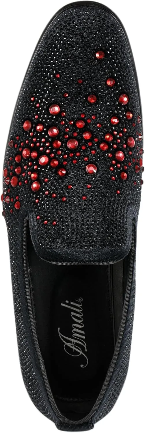 Amali Devy, Men's Dress Loafers, Slip-On Tuxedo Shoes for Men, Velvet Embellished Loafer Slippers