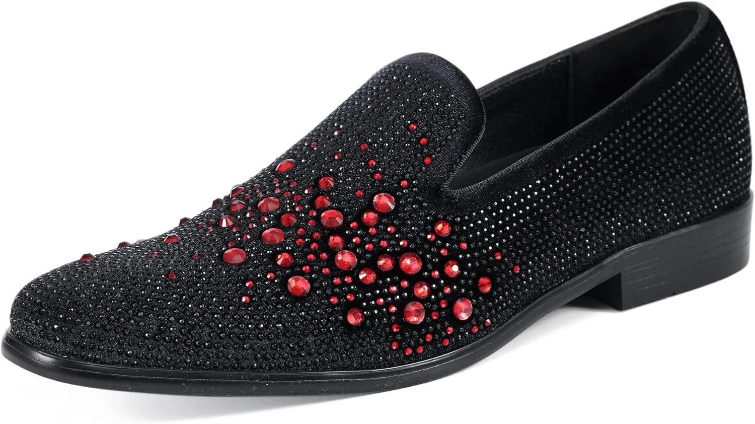 Amali Devy, Men's Dress Loafers, Slip-On Tuxedo Shoes for Men, Velvet Embellished Loafer Slippers