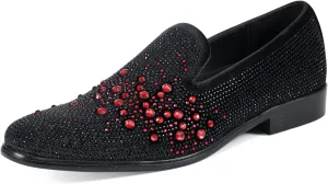Amali Devy, Men's Dress Loafers, Slip-On Tuxedo Shoes for Men, Velvet Embellished Loafer Slippers