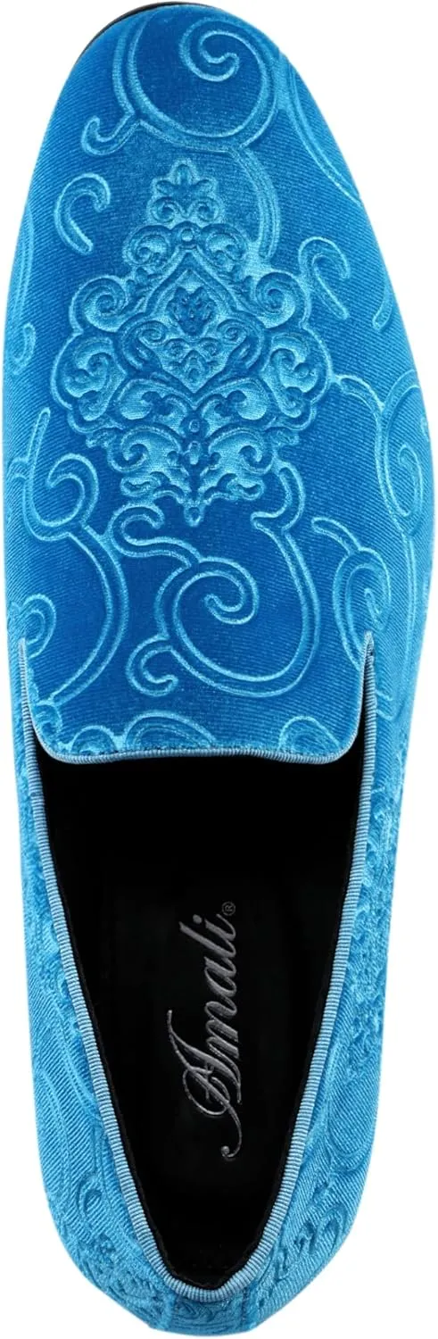 Amali King - Men's Slippers - Mens Loafers - Designer Shoes for Men - Tuxedo Shoes - Velvet Loafers Men - Embossed Paisley Pattern, Satin Band and Trim