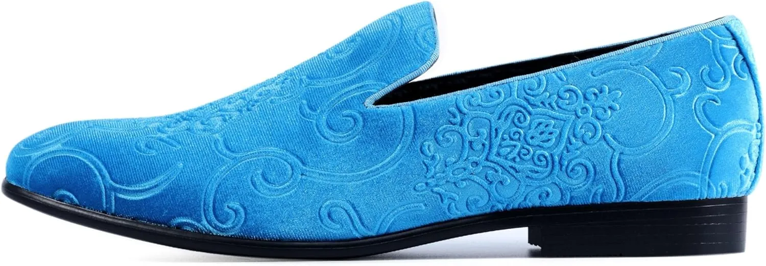 Amali King - Men's Slippers - Mens Loafers - Designer Shoes for Men - Tuxedo Shoes - Velvet Loafers Men - Embossed Paisley Pattern, Satin Band and Trim