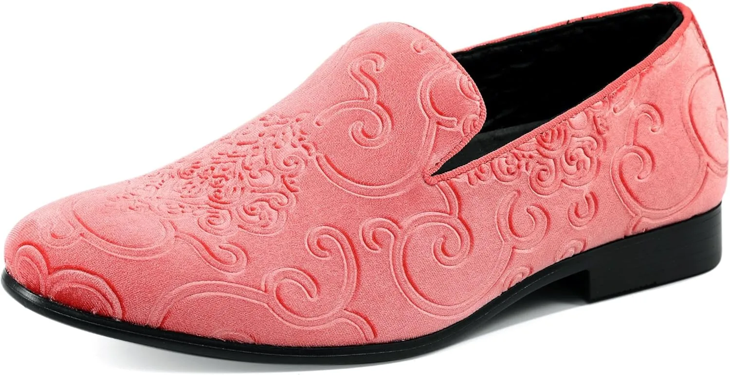Amali King - Men's Slippers - Mens Loafers - Designer Shoes for Men - Tuxedo Shoes - Velvet Loafers Men - Embossed Paisley Pattern, Satin Band and Trim
