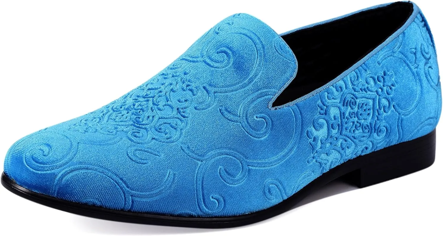 Amali King - Men's Slippers - Mens Loafers - Designer Shoes for Men - Tuxedo Shoes - Velvet Loafers Men - Embossed Paisley Pattern, Satin Band and Trim