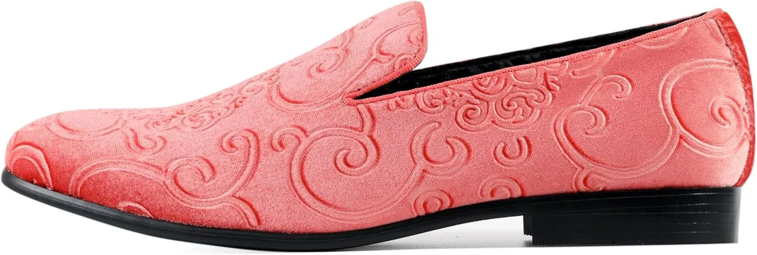 Amali King - Men's Slippers - Mens Loafers - Designer Shoes for Men - Tuxedo Shoes - Velvet Loafers Men - Embossed Paisley Pattern, Satin Band and Trim