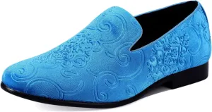 Amali King - Men's Slippers - Mens Loafers - Designer Shoes for Men - Tuxedo Shoes - Velvet Loafers Men - Embossed Paisley Pattern, Satin Band and Trim