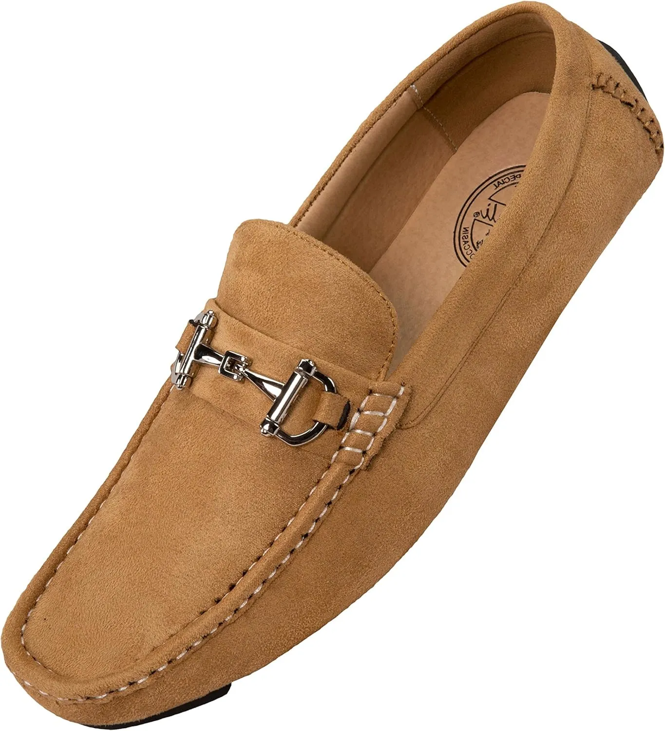 Amali Walken Men's Casual Slip-On Loafers, Driving Moccasin Shoes for Men with Silver Buckle, Available in Plush Microfiber and PU Leather