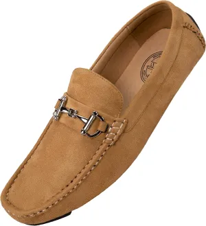 Amali Walken Men's Casual Slip-On Loafers, Driving Moccasin Shoes for Men with Silver Buckle, Available in Plush Microfiber and PU Leather