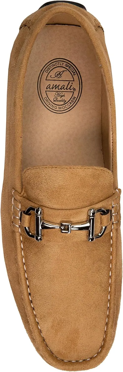 Amali Walken Men's Casual Slip-On Loafers, Driving Moccasin Shoes for Men with Silver Buckle, Available in Plush Microfiber and PU Leather