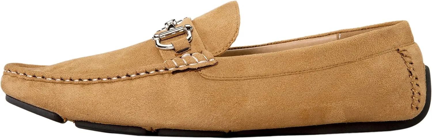 Amali Walken Men's Casual Slip-On Loafers, Driving Moccasin Shoes for Men with Silver Buckle, Available in Plush Microfiber and PU Leather