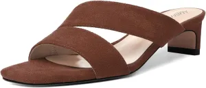 AMBELIGHT Womens Solid Slip On Suede Square Toe Indoor Fashion Chunky Low Heel Sandals 1.5 Inch