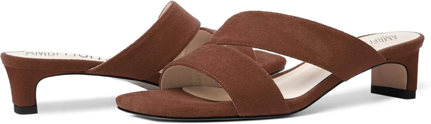 AMBELIGHT Womens Solid Slip On Suede Square Toe Indoor Fashion Chunky Low Heel Sandals 1.5 Inch