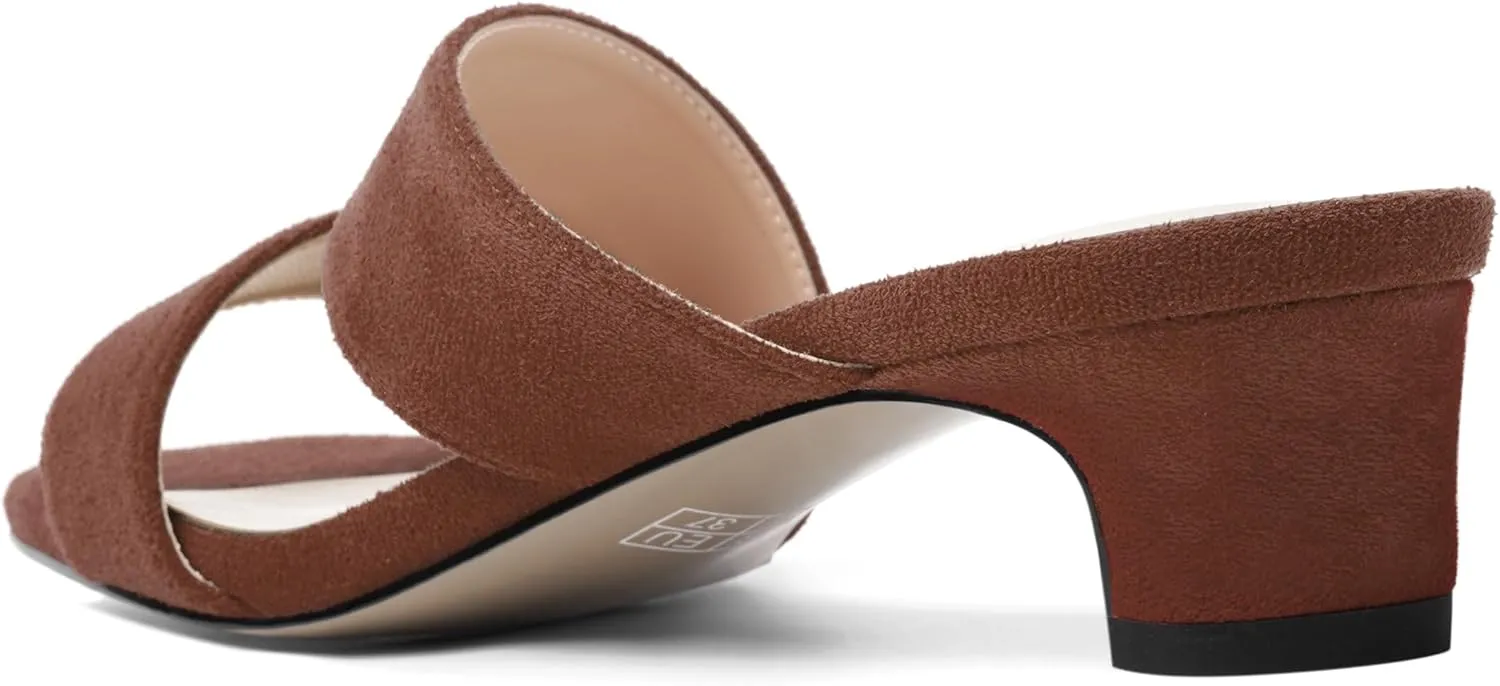 AMBELIGHT Womens Solid Slip On Suede Square Toe Indoor Fashion Chunky Low Heel Sandals 1.5 Inch