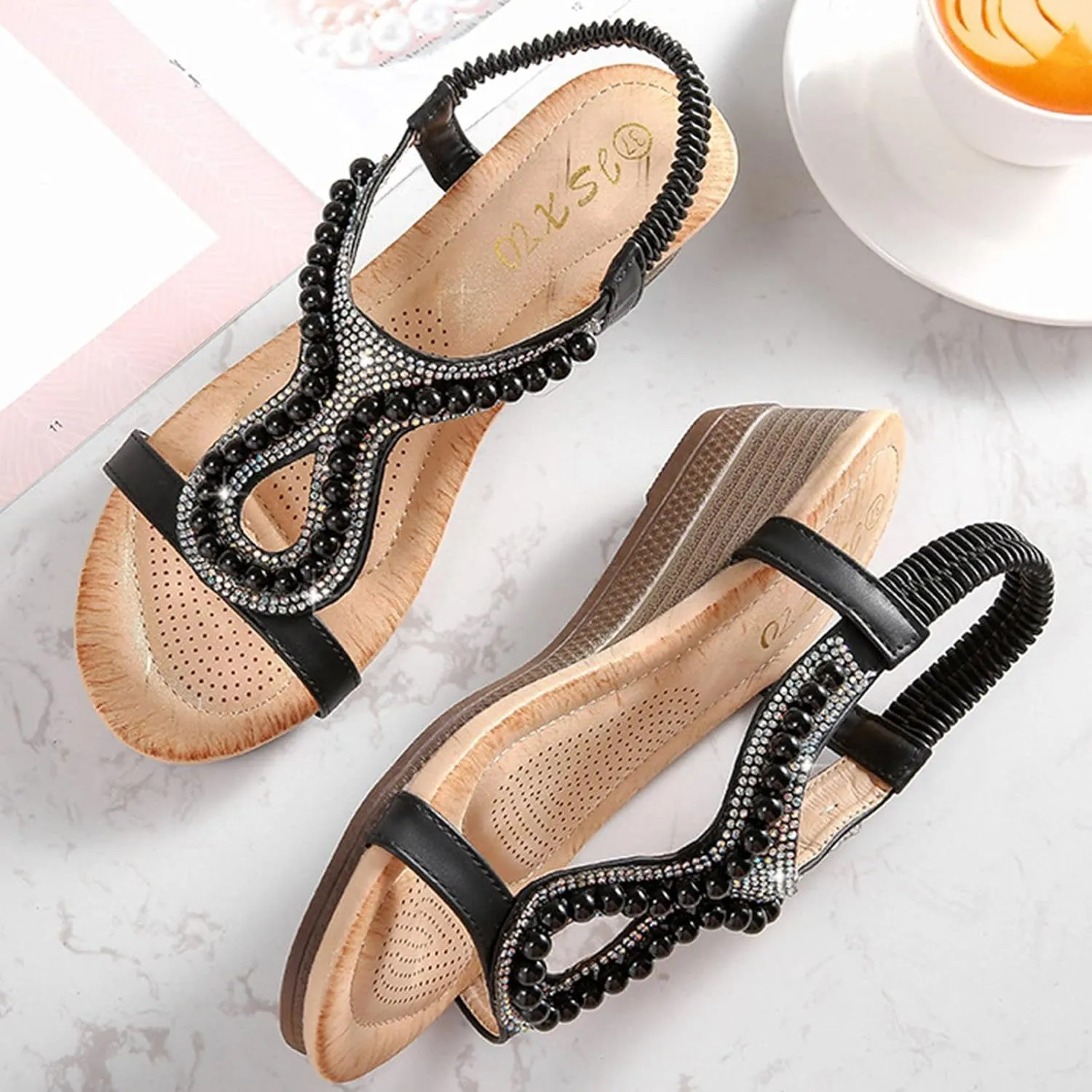 And Spring Summer Style Bohemian With Diamond Beads Women's Jewelry Wedges Sandals Jelly Sandals for Women Size 8