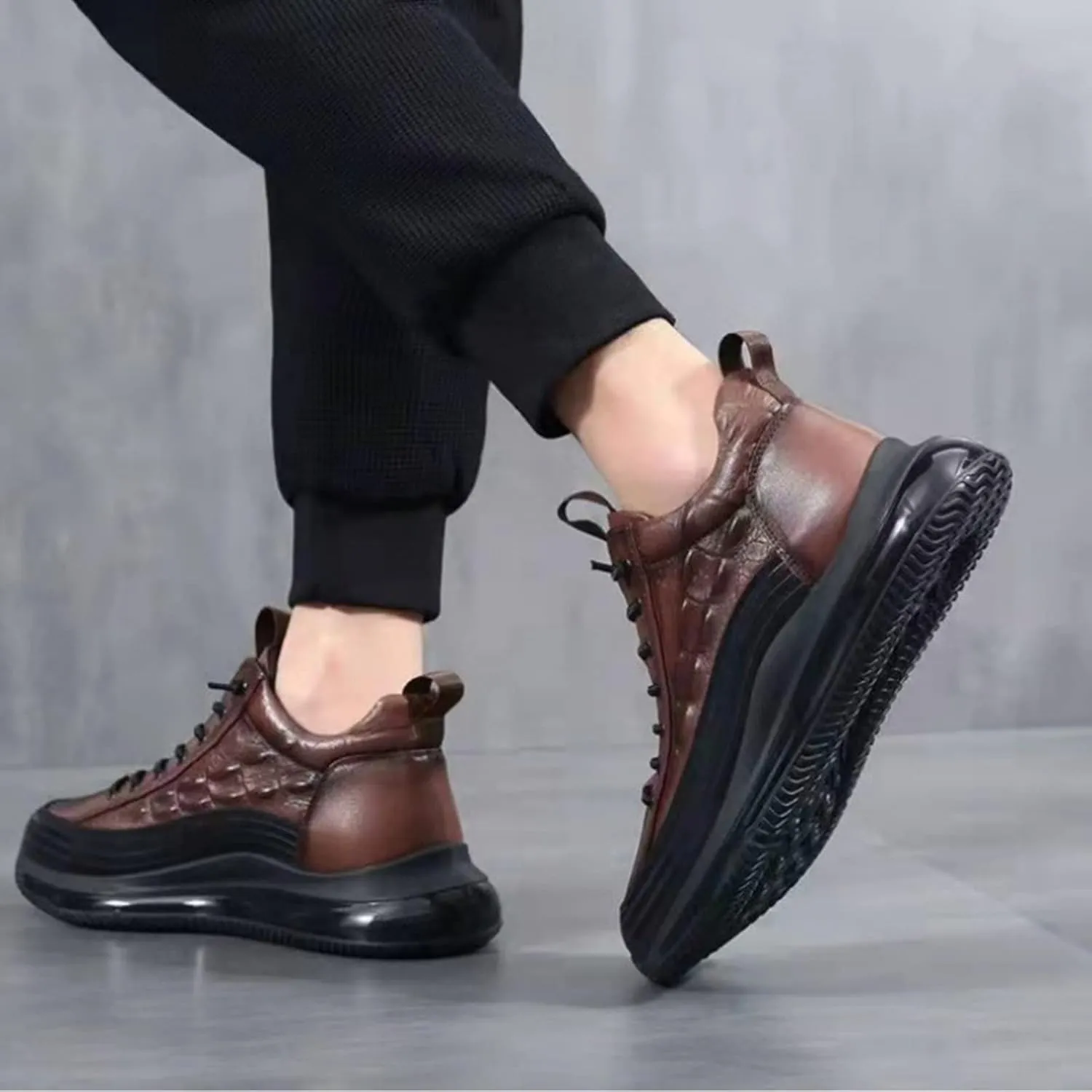 AngryMonkey Mens Elastic Laces High-Top Sneaker Autumn & Winter 2022 New Thermal Invisible Platform Height Increasing Elevator Shoes-2In