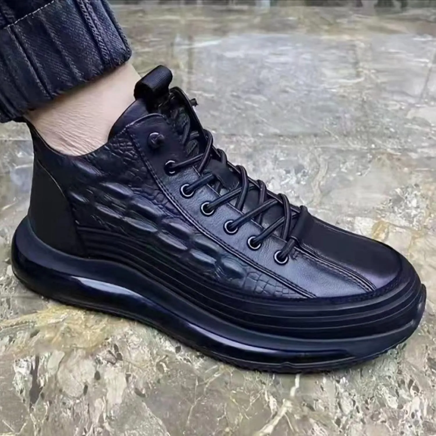AngryMonkey Mens Elastic Laces High-Top Sneaker Autumn & Winter 2022 New Thermal Invisible Platform Height Increasing Elevator Shoes-2In