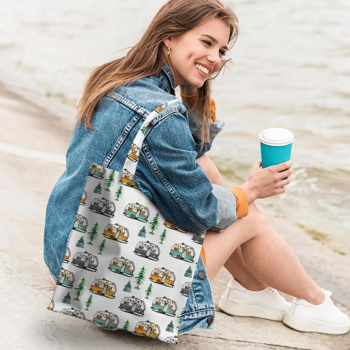 Animal Plant Tote Bag SeaTurtle Butterfly Cat Elephant Gifts Lemon Vegetable Themed Gifts Beach Bag for Camping