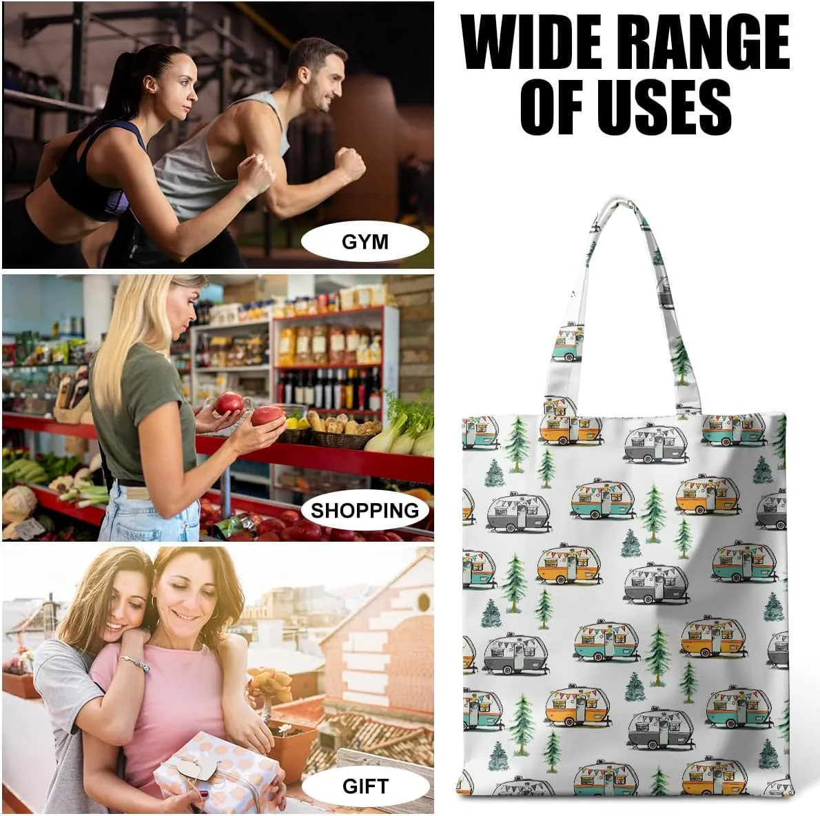 Animal Plant Tote Bag SeaTurtle Butterfly Cat Elephant Gifts Lemon Vegetable Themed Gifts Beach Bag for Camping